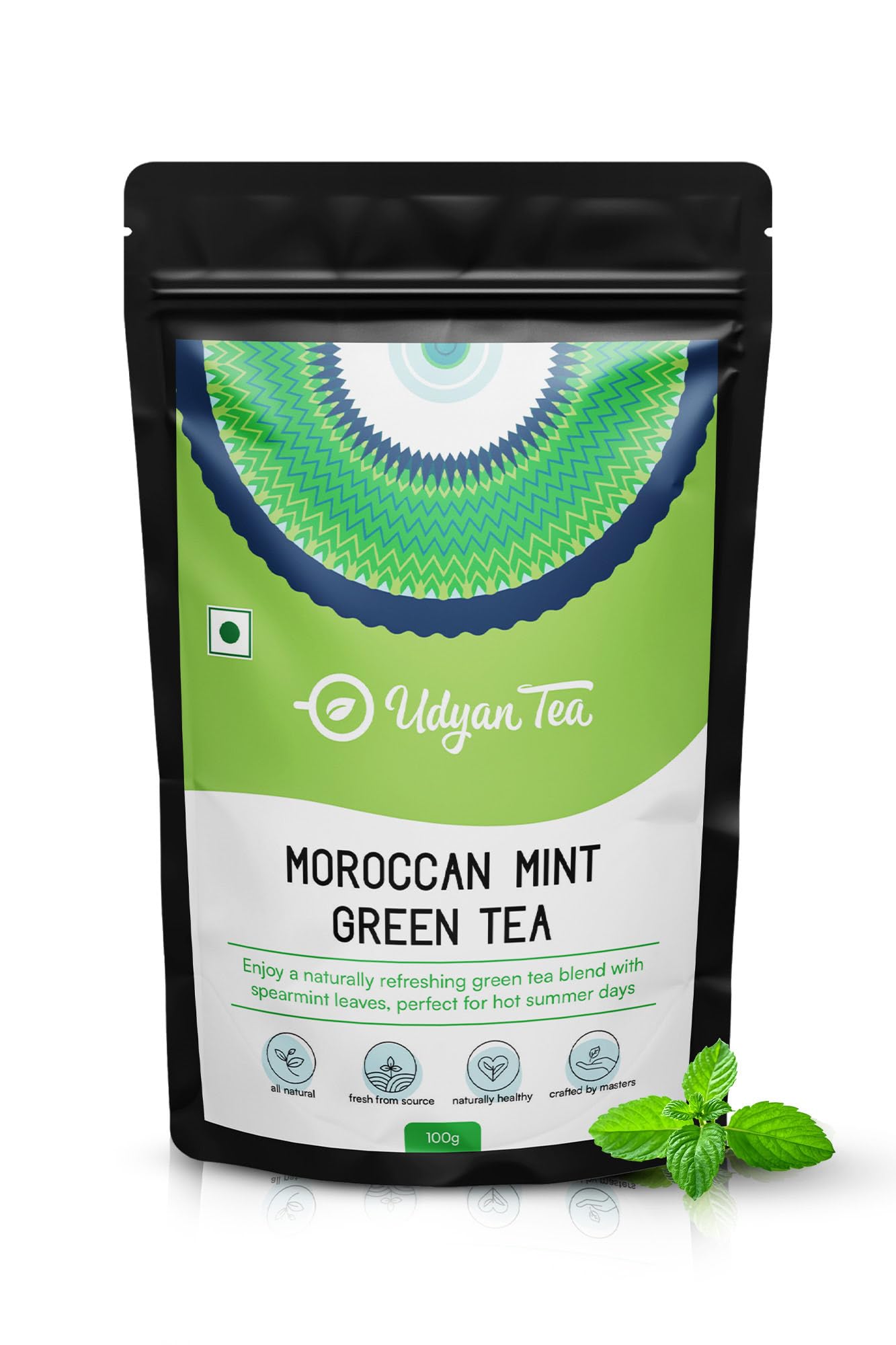 Moroccan Mint Green Tea, 100g (50 Cups) | Refreshing Green Tea with Spearmint Leaves | Natural Loose Leaf Tea