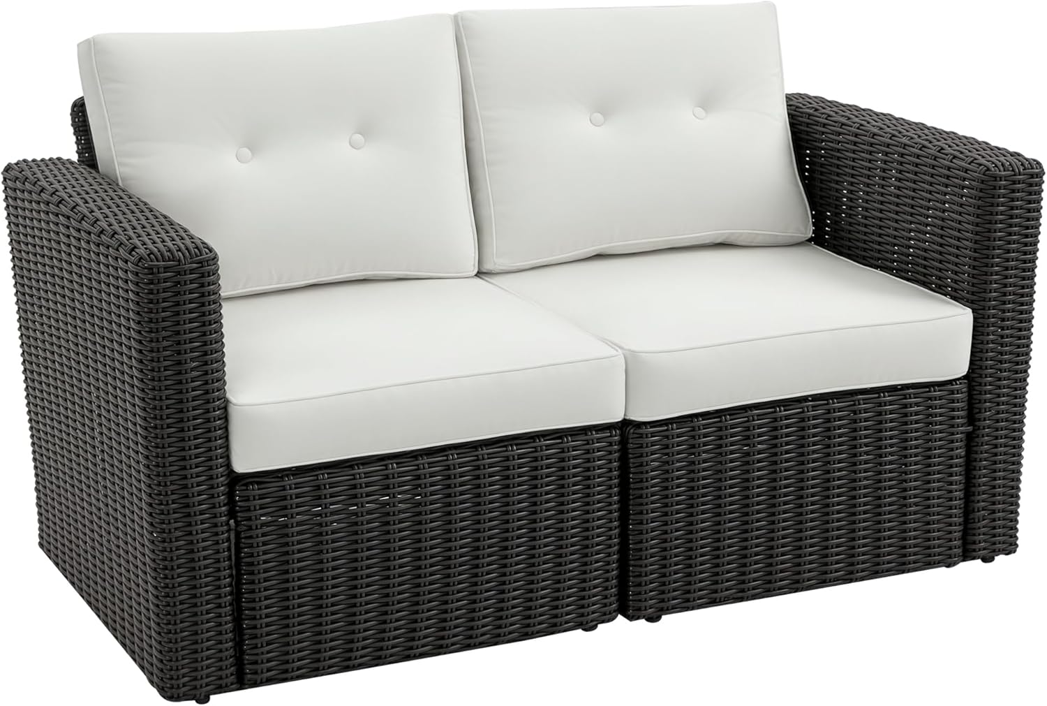 Outsunny 2 Piece Patio Wicker Corner Sofa Set, Outdoor PE Rattan Furniture, with Curved Armrests and Padded Cushions for Balcony, Garden, or Lawn, Beige