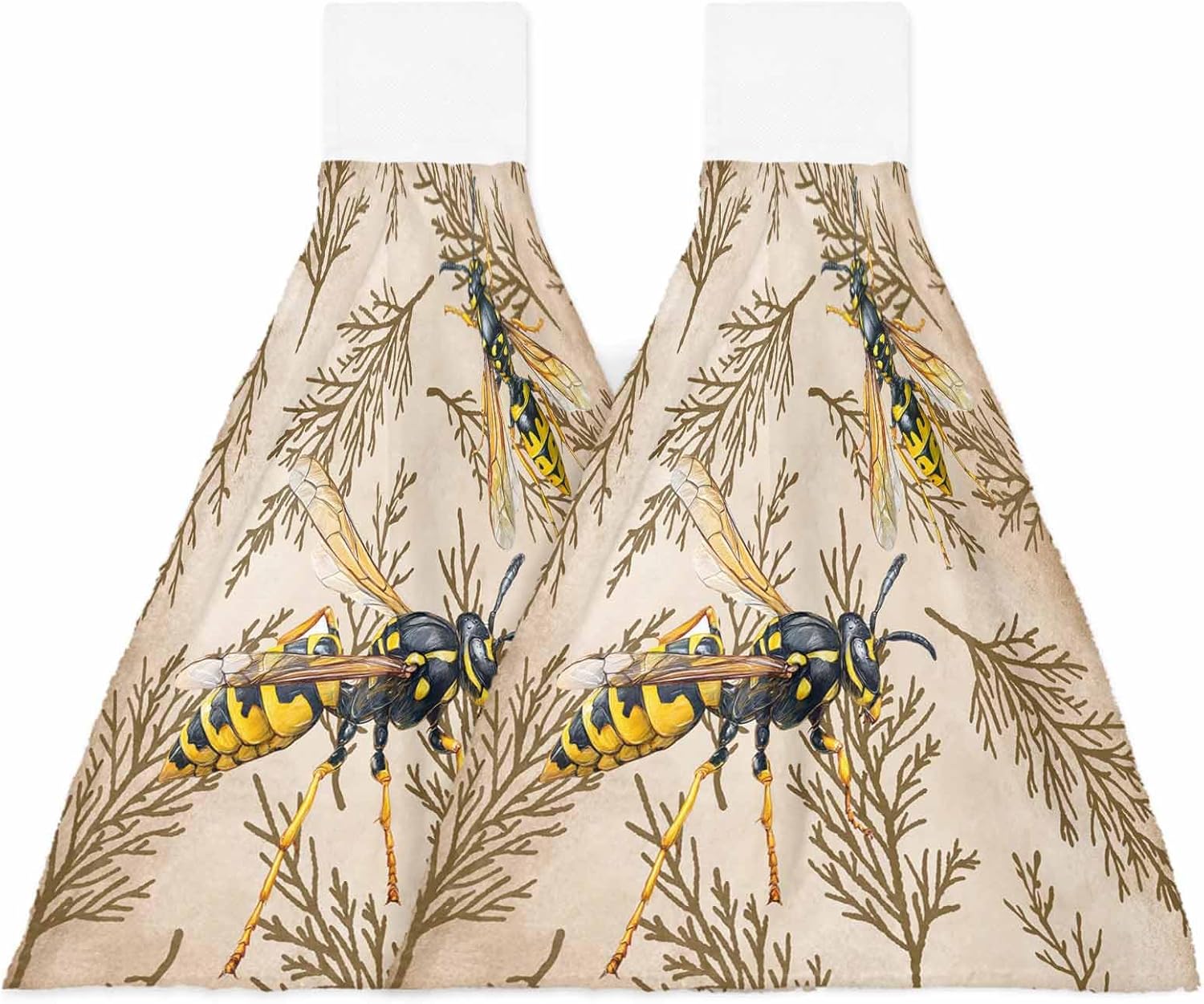 Vintage Bee Kitchen Hand Towels with Hanging Loops Set of 2 Vintage Brown Tree Branch Soft Thick Oven Fingertip Dry Microfiber Tie Dish Towel Absorbent Cleaning Washcloth for Bathroom Kitchen