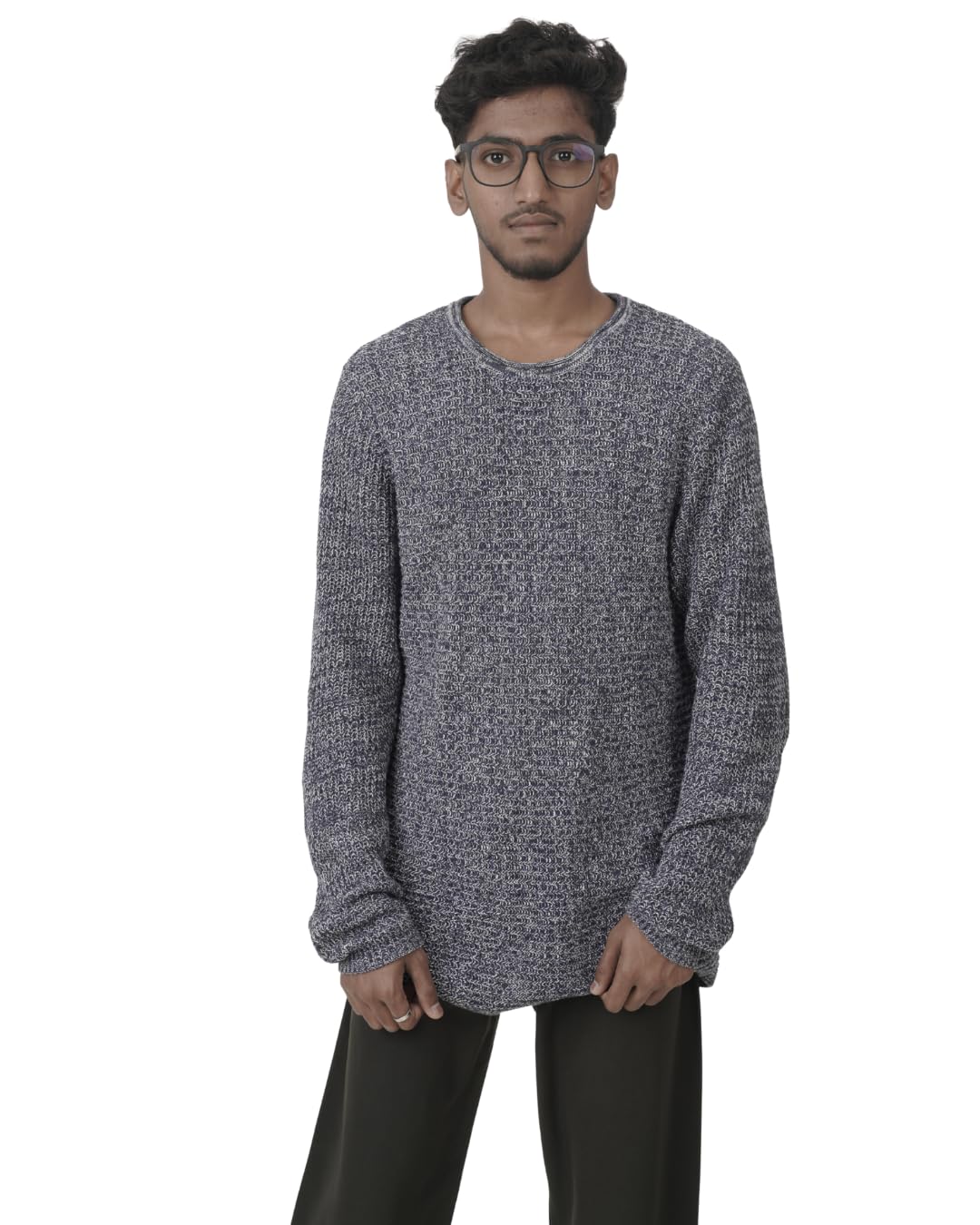 India Kids Rising Star Men's Long Sleeve Knit Sweater, Grey Marled Crew Neck Pullover-picture-21