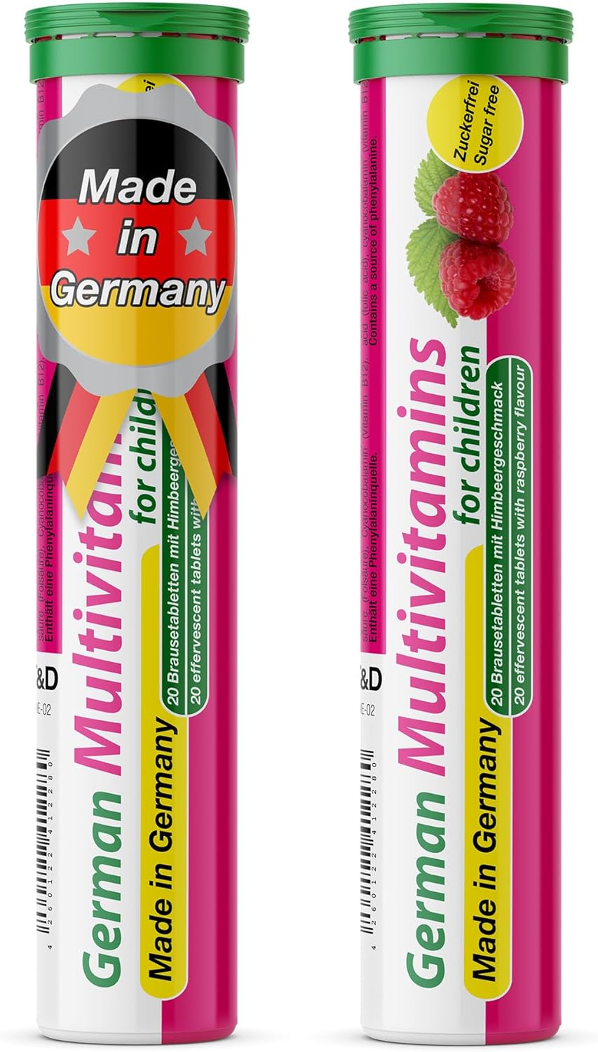 Multivitamin for Children – 2 x 20 effervescent Tablets – Raspberry Flavor – T&D Pharma German Multivitamin for Children – Made in Germany