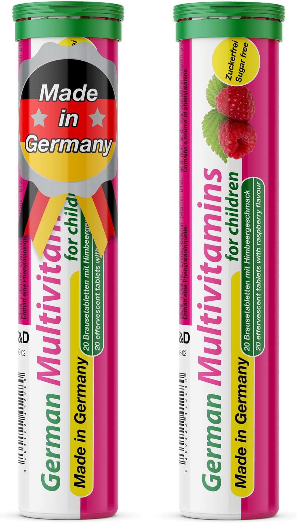 Multivitamin for Children - 2 x 20 effervescent Tablets - Raspberry Flavor - T&D Pharma German Multivitamin for Children - Made in Germany