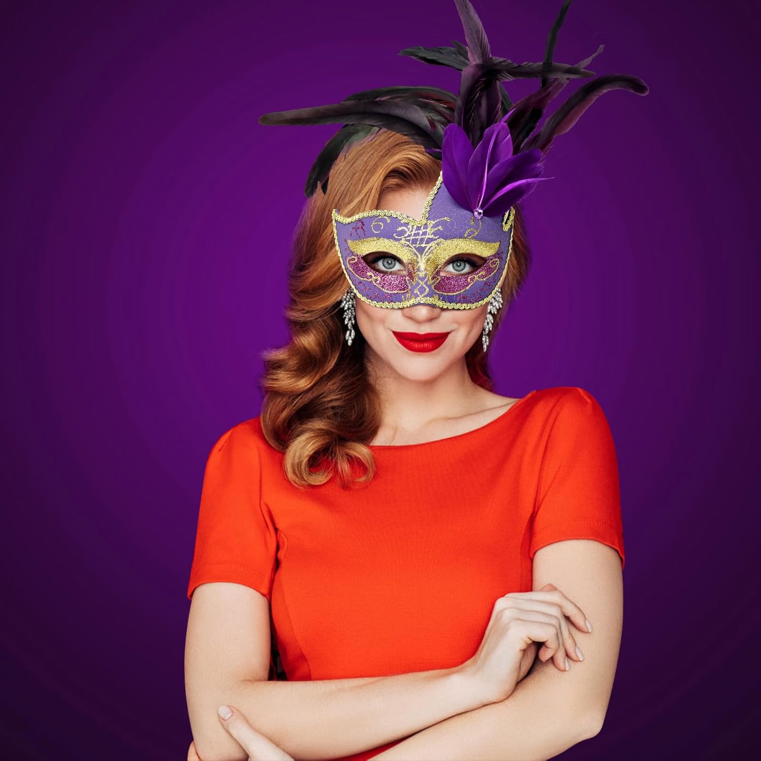 Thmyo Feather Masquerade Mask for Women Venetian Costume Party Mask Halloween Mardi Gras Masks with Feather Prom Ball - Image 3