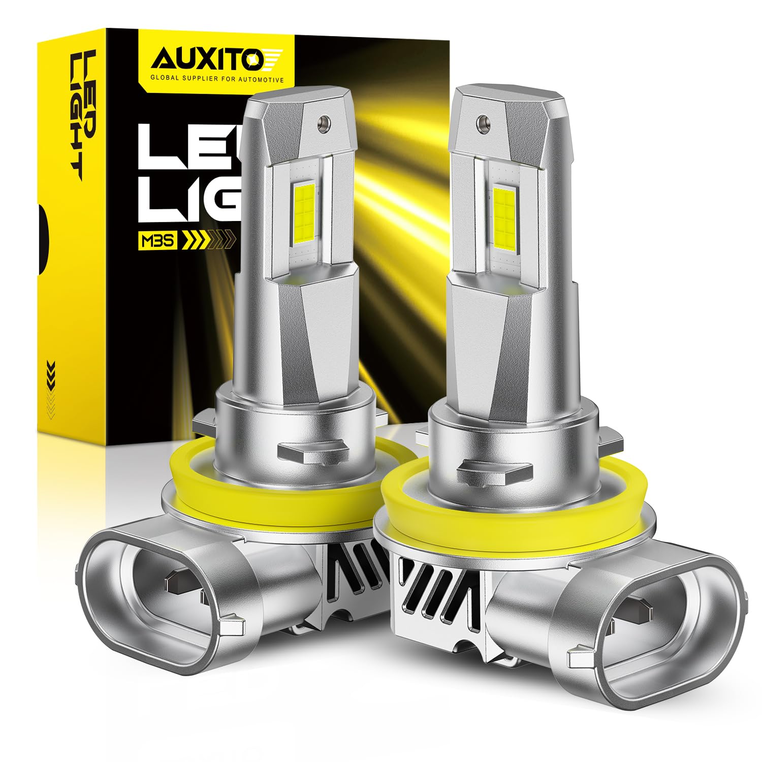 AUXITO H11 H8 H9 Light Bulbs, 50000LM 900% Super Bright, 60000+ Hours Life Service, 6500K Cool White, 1:1 Mini Size Wireless Fog Light Replacement, Plug &amp; Play, Pack of 2