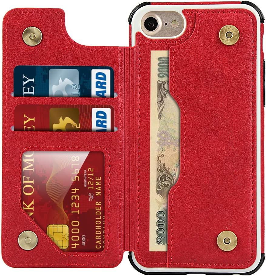 Cavor for iPhone 6/6s/7/8/SE 2022/SE 2020 Case Wallet with Card Holder [4 Card Slots] [with Lanyard] PU Leather Flip Shockproof Cover for iPhone 6/6s/7/8/SE 2022/SE 2020 - Red