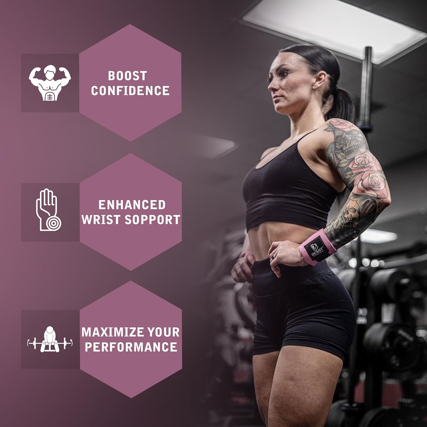 Improved Lifting Support & Stability - Gym Wrist Wraps for Weightlifting 14" Premium Quality Hand Wraps with Thumb Loop - Weight Lifting Wrist Wraps for Pain & Support