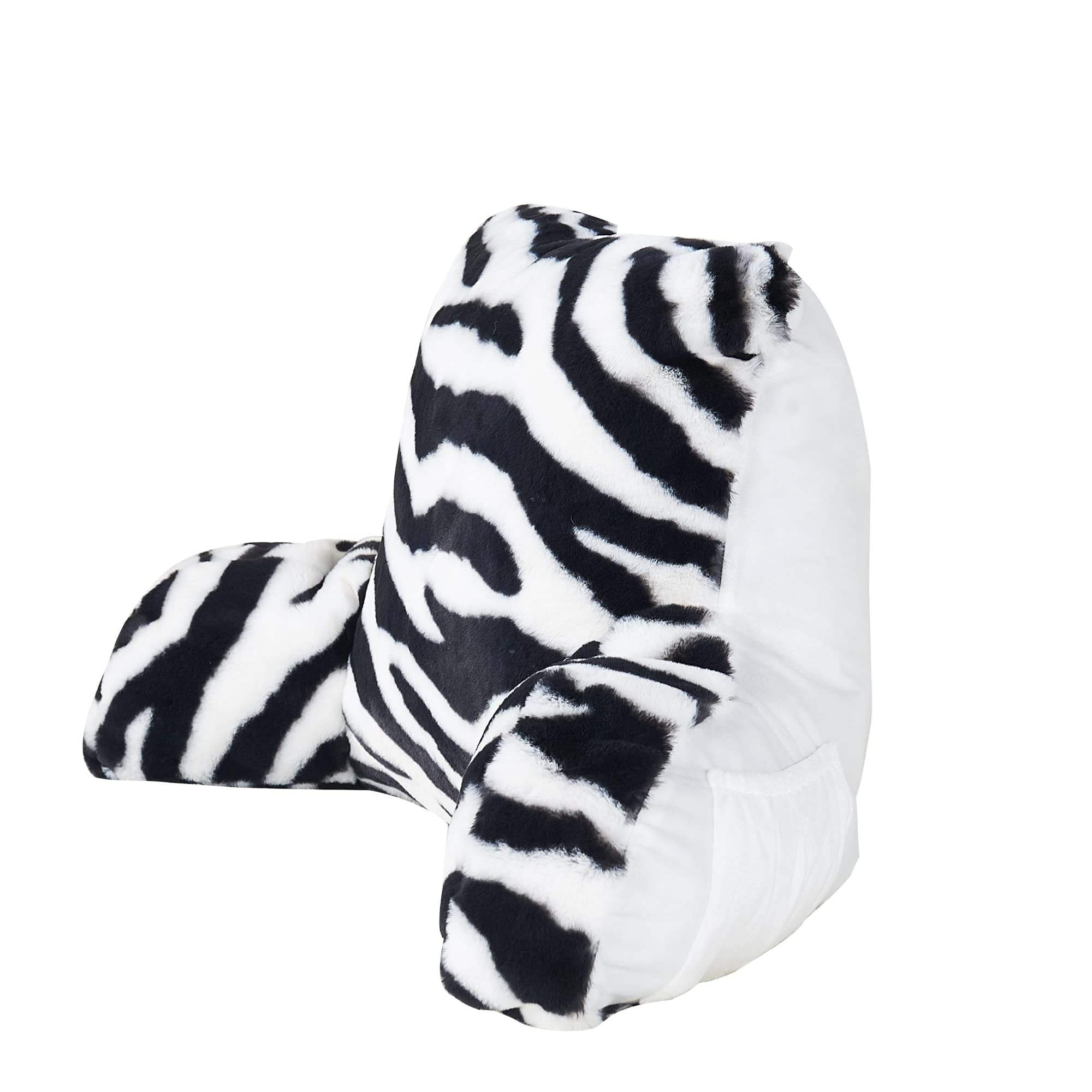 Home Soft Things Zebra Printed DO-IT-Yourself Bedrest Reading Pillow Cover and Filling, Need Assembly, Lounger Backrest Pillow for Sitting in Bed with Arms Pockets, 20