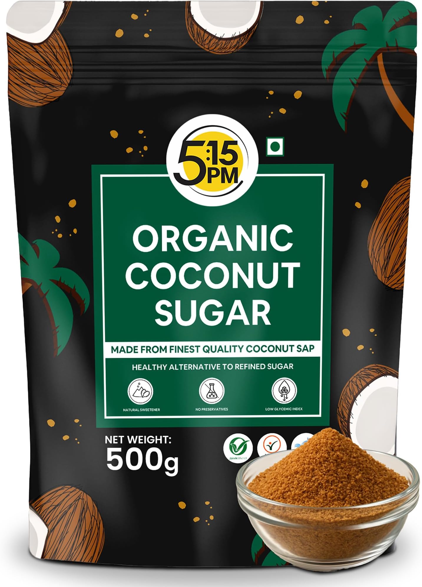 5:15 PM Organic Coconut Sugar 500Gm| Unrefined Sugar| Natural Sweetener |Gluten Free| 100% Pure & Healthy Sugar Alternative 500G