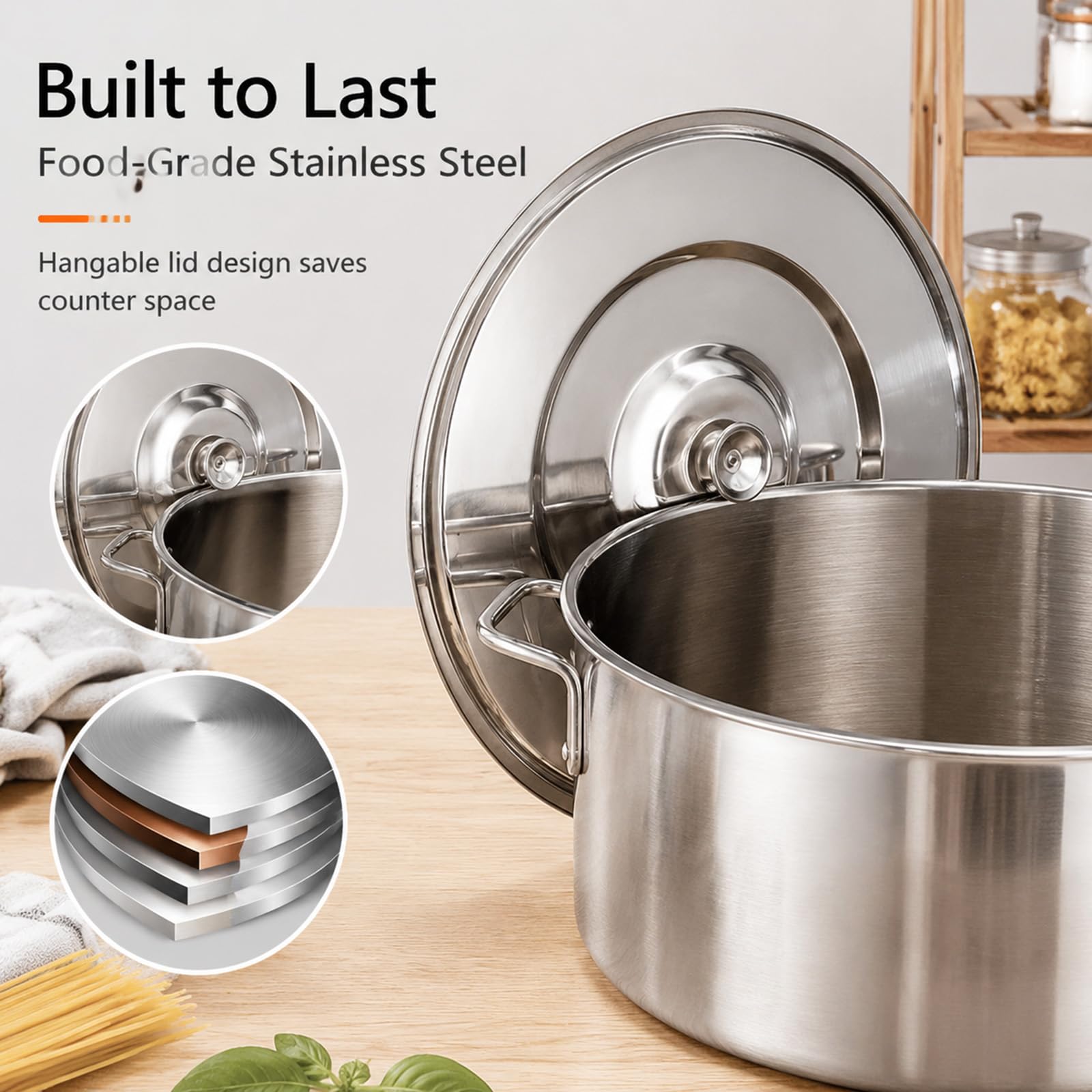 RSBFER Set di cuocipasta in Acciaio Inox con cestelli scolapasta, pentola Multifunzione con Coperchio e 3/4/5 Scomparti per cuocere Pasta, Noodles, Gnocchi e Verdure,3 Hole