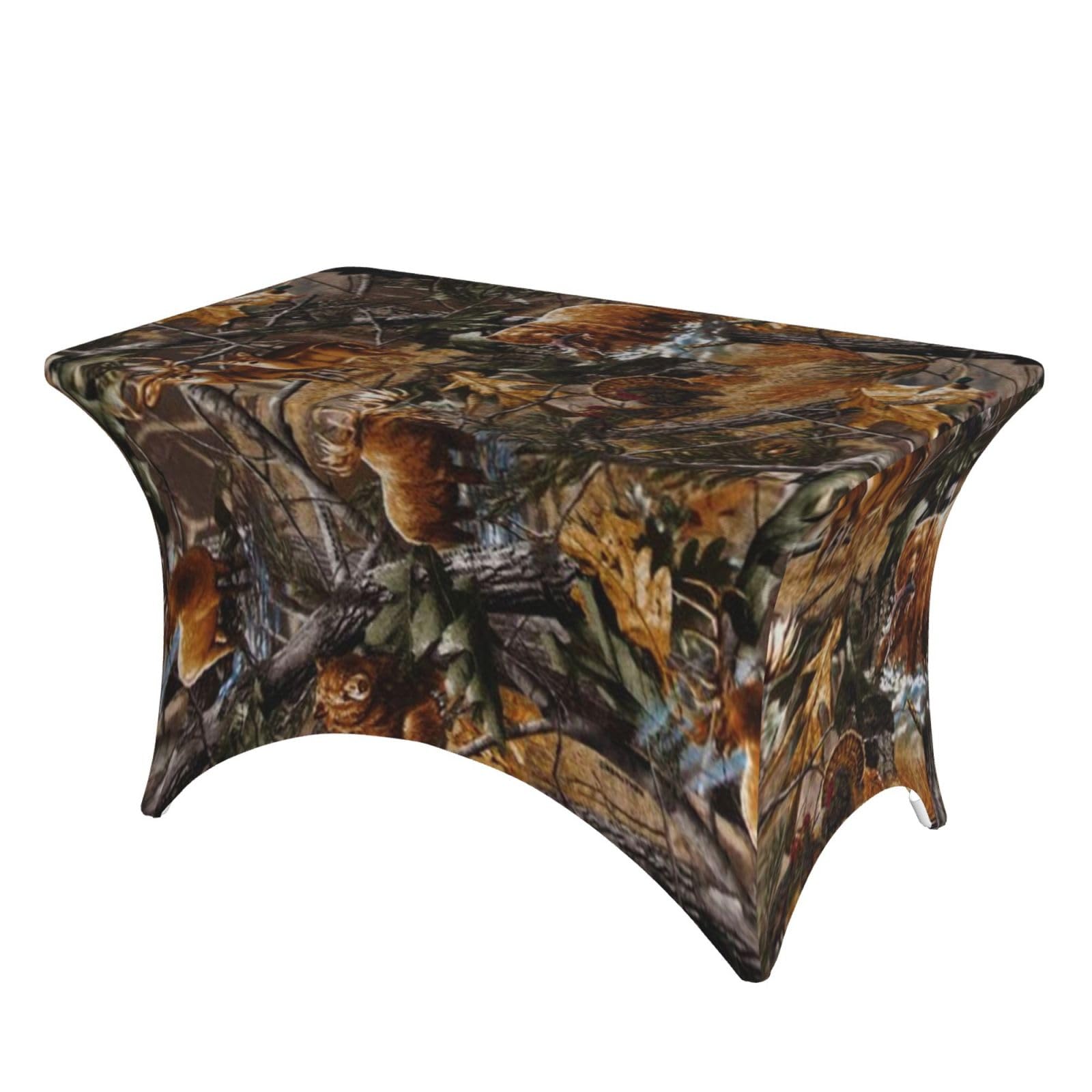 Dcehgew Hunting Deer Bear Moose 4Ft Spandex Rectangular Table Cloth, Printed Fitted Elastic Tablecloths Washable Table Cover For Event, Wedding, Banquet & Party
