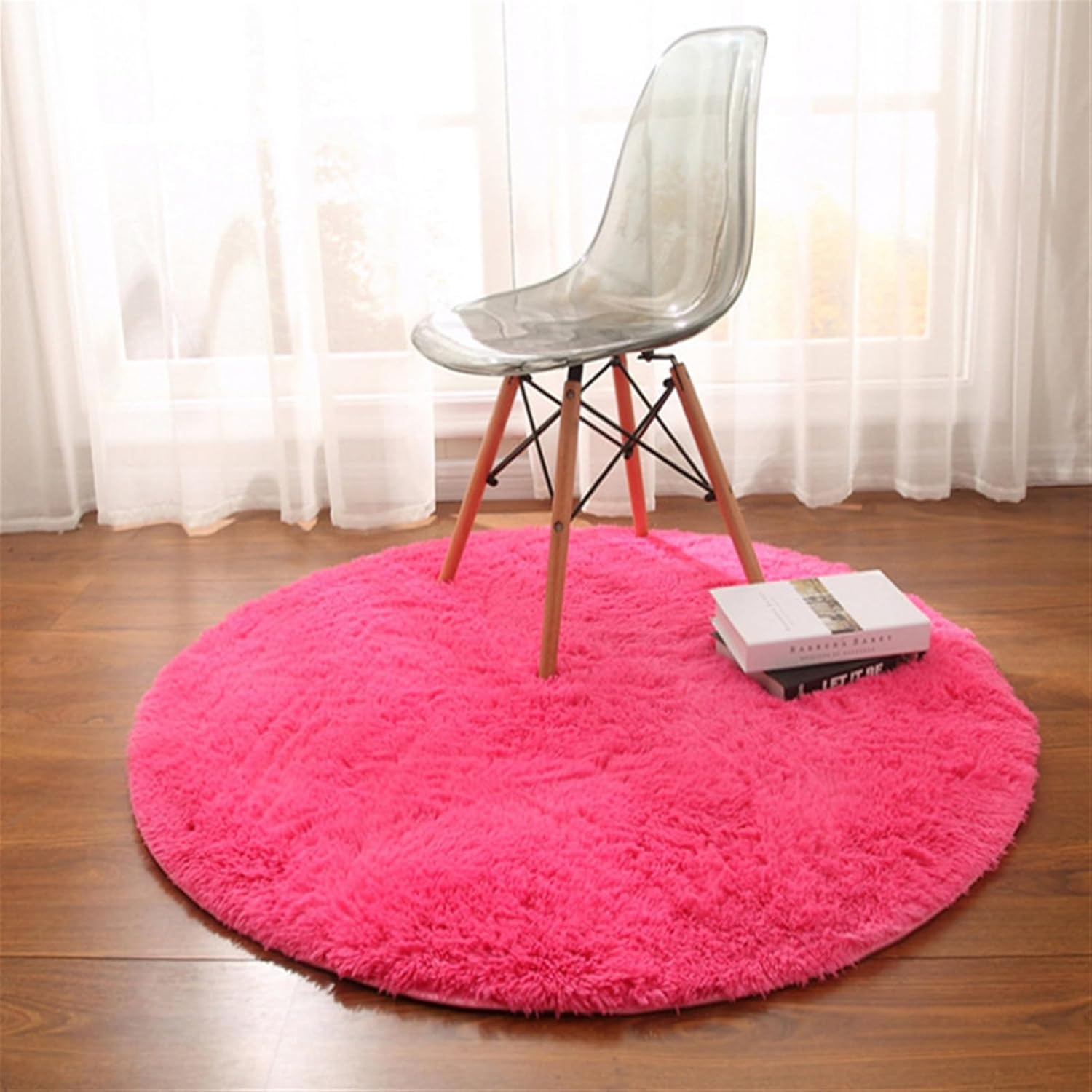 Lifup Round Rug for Bedroomm, Fluffy Shaggy Carpets Circle Rugs, Non-Slip Indoor Area Rug for Modern Home Decor Brown 4x4 Feet