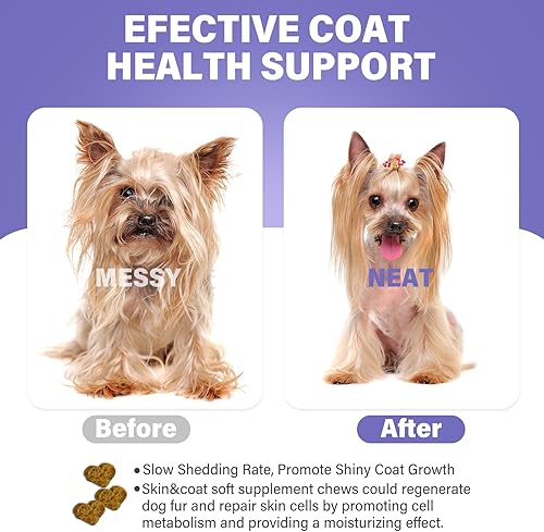 Miniatura 6 de ZNFSZ Suplemento de piel y pelaje para perros, calmante para la piel y el pelaje, suplemento suave masticable para piel sana y pelaje brillante,