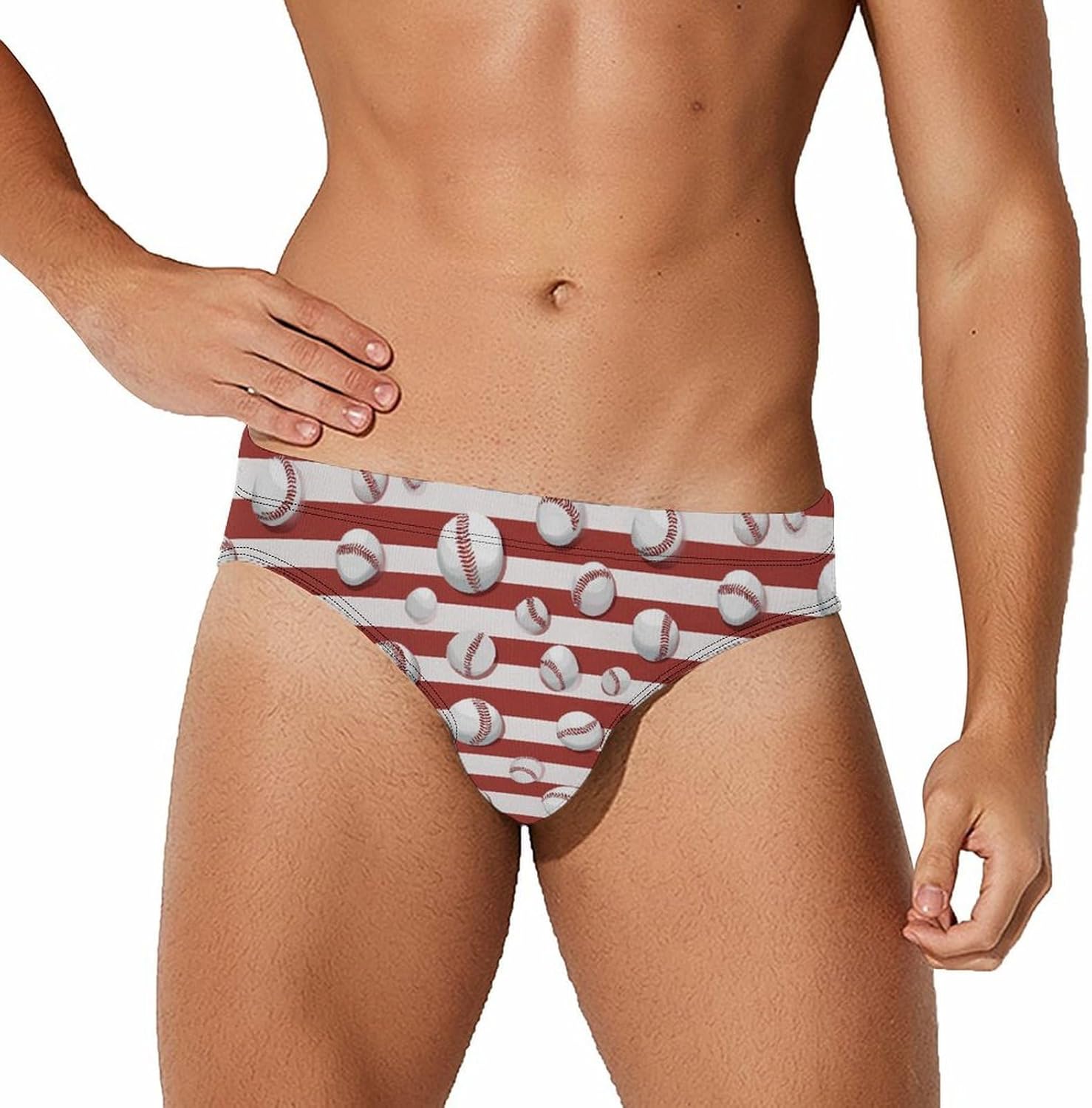 Baseball Stripe Print Men's Swimsuit Brief Sexy Bikini Briefs Retro Printed Swimwear Quick Dry Swimming Trunks 3X-Large