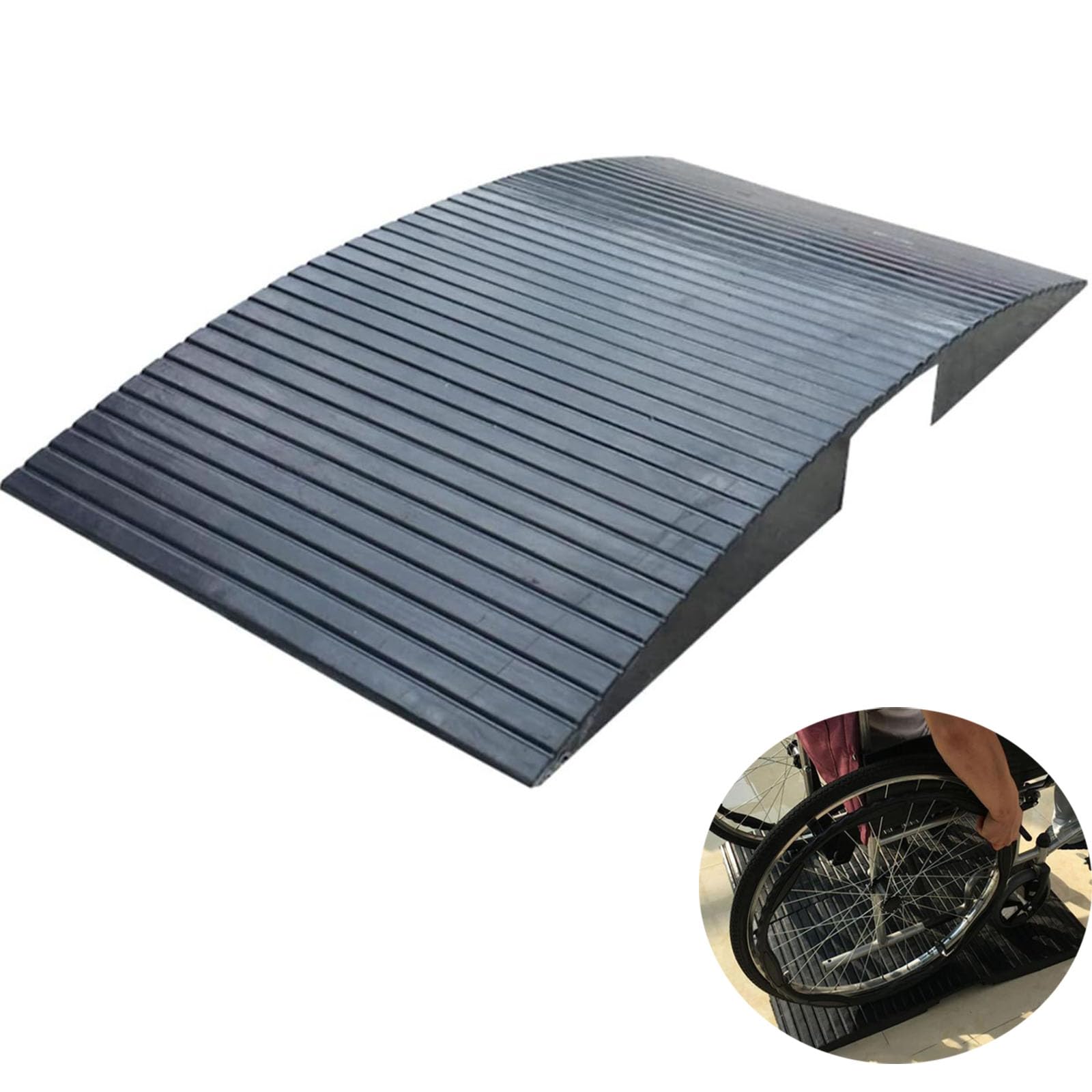Rampa portátil de goma para sillas de ruedas para puertas, rampa de entrada antideslizante para 2-3 pulgadas, ideal para ducha, garaje, patio, hogar y cobertizo (50 x 86 x 5,8 cm)