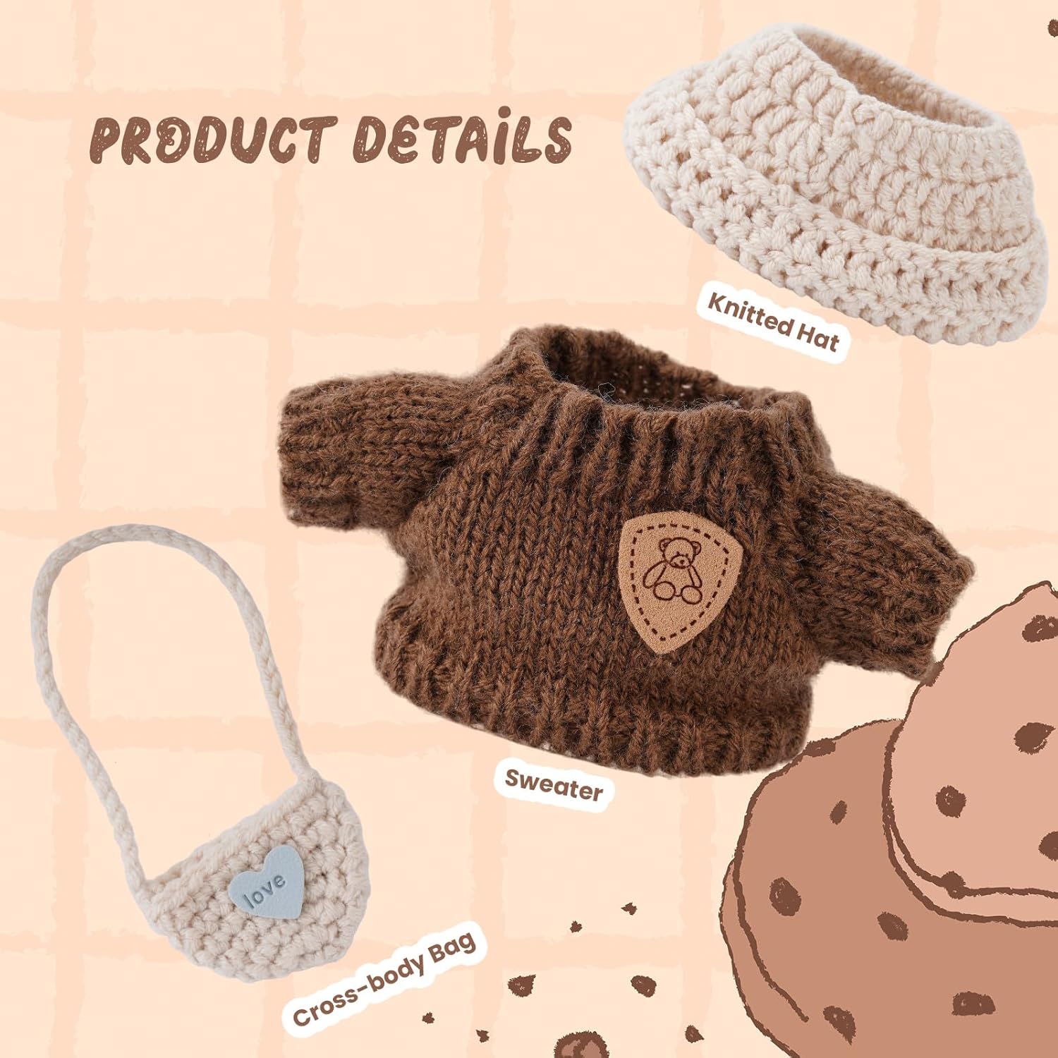 Clothes for LABUBU, 17cm Vinyl Plush Dolls Clothes – 3-Piece Crochet Set – Custom Outfits Compatible with the Exciting Macaron, Have a Seat, and Big Into Energy Series – Adorable Fashion Doll Costumes