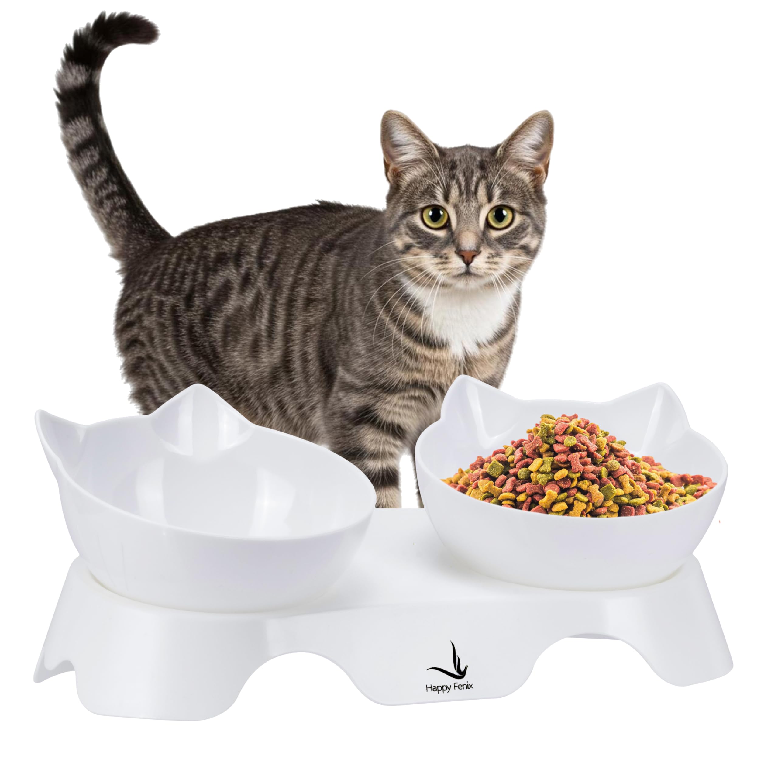 Ciotole Per Gatti in Plastica 2 Pezzi - Eleganti, Resistenti, Antiscivolo e Facili da Pulire - Colore Bianco