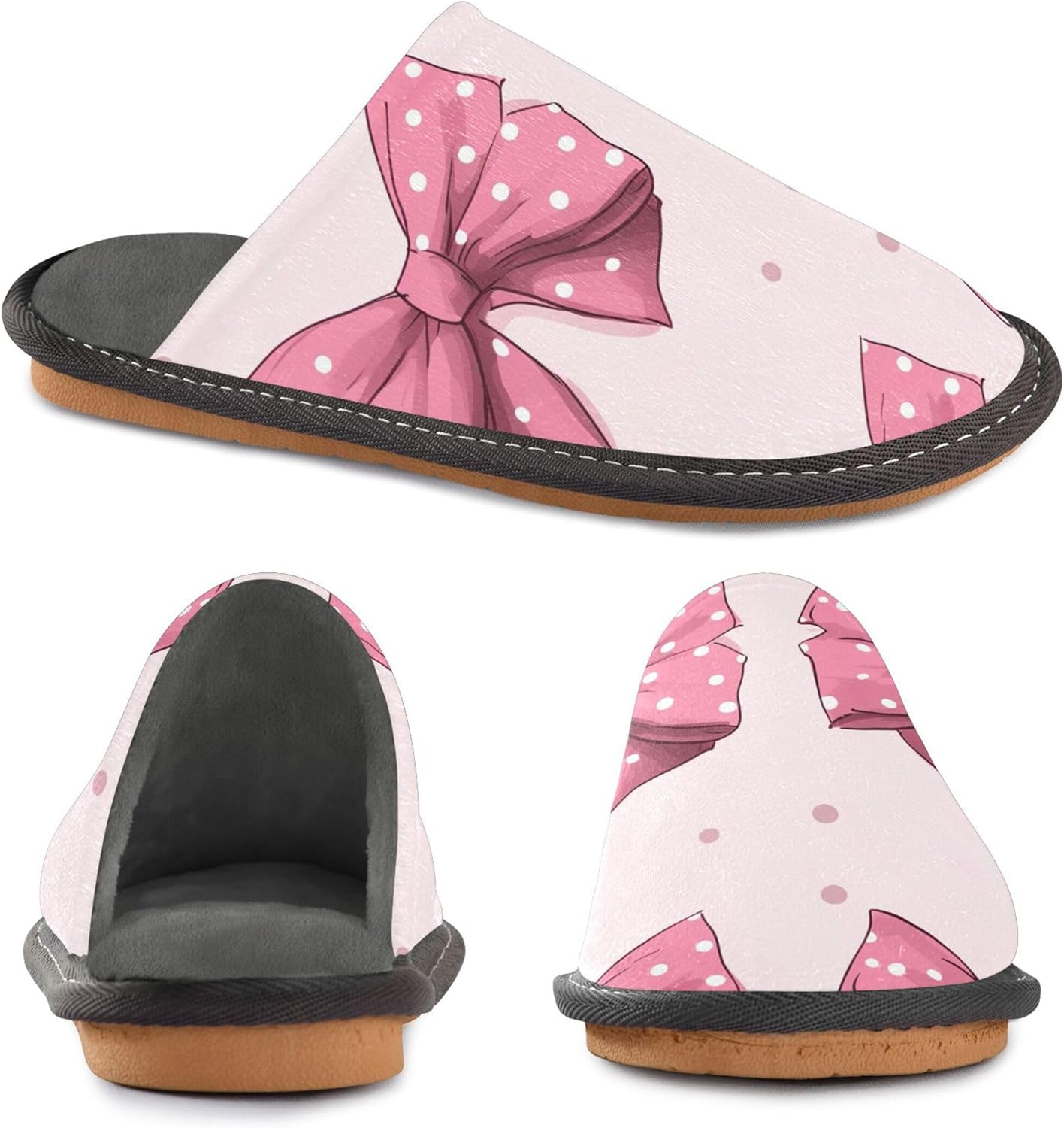 Pink Bows House Slippers – Cozy Fuzzy Slippers for Guests, Washable & Disposable, Perfect for Shoeless Home, Spa & Hotel Use A111311