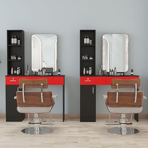 Miniatura 8 de Estaciones de peluquería para estilistas, estación de peluquería de peluquería con bloqueo moderno, estación de peluquería de esquina, organizador