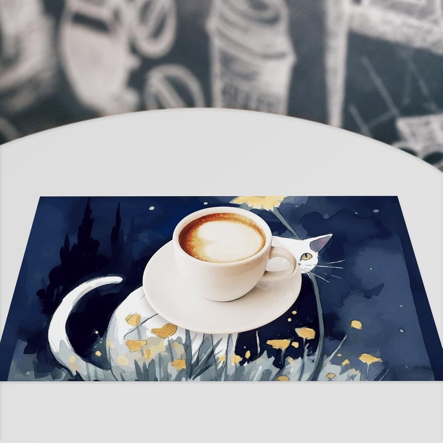 Placemats Set of 4 PCS Heat Resistant Place Mats Washable Woven Place Mats for Dining Table White Cat Placemats Non-Slip PVC Placemats for Kitchen Wedding Home Decor 12 X 18 Inch
