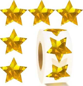 Gold Star Stickers for Kids Reward,Self-Adhesive Good Foil Star Stickers,Glitter Star Stickers Large 1 Inch,Holographic Stickers Chart for Kids Behavior,Students Teacher School Classroom 500 Pcs