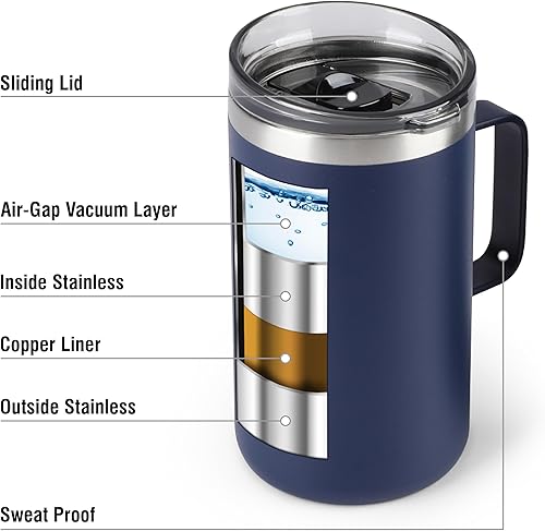 Miniatura 3 de Olympia Tools Juego de tazas de café con asa y tapa, 20 onzas, taza de campamento aislada, paquete de 2, vaso de viaje de acero inoxidable de doble