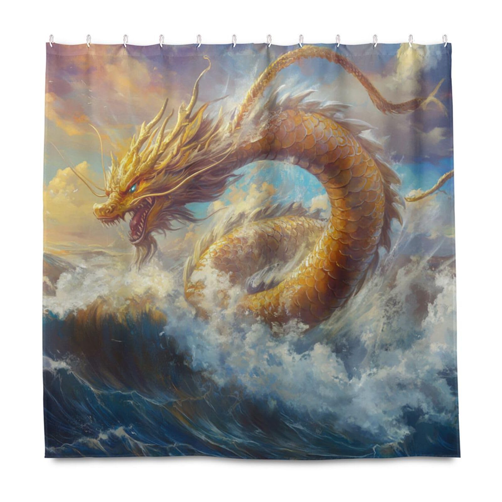 Rideau de douche baignoire imperméable dragon chinois pour éviter les éclaboussures