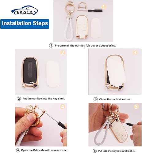 Miniatura 4 de EKALA Funda para llavero Jeep con llavero de llavero, 5 botones, carcasa de TPU suave, funda blanca para llavero compatible con Jeep Grand Cherokee
