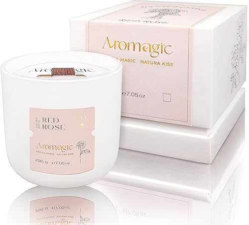 Aromagic Velas perfumadas de rosa roja, velas con mecha de madera, regalos del día de San Valentín, velas de cerámica para el hogar, cumpleaños,