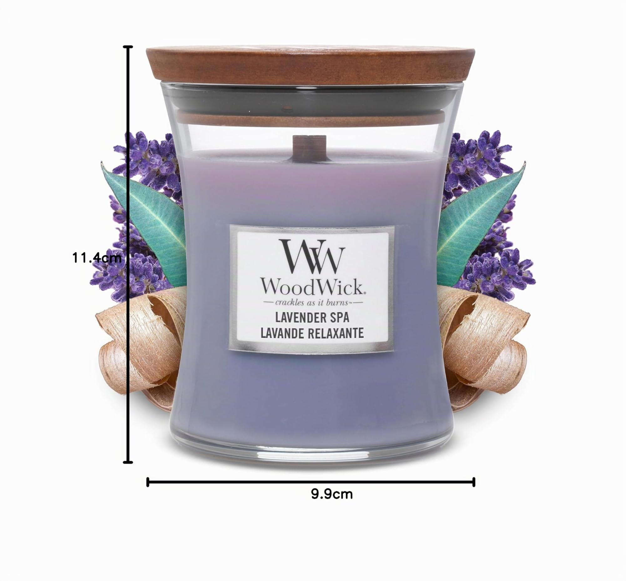 WoodWick Candela profumata Hourglass media con stoppino crepitante | Lavender Spa | Durata della fragranza: fino a 60 ore