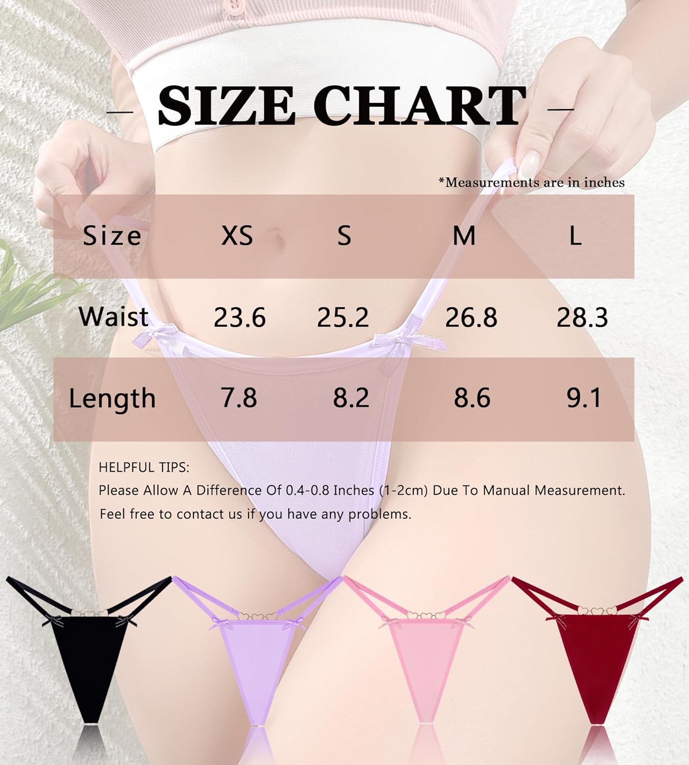 G-String Thongs for Women Low Waist Sexy Underwear No Show Cheeky T-Back Bikini Panties 4 Pack - Image 6