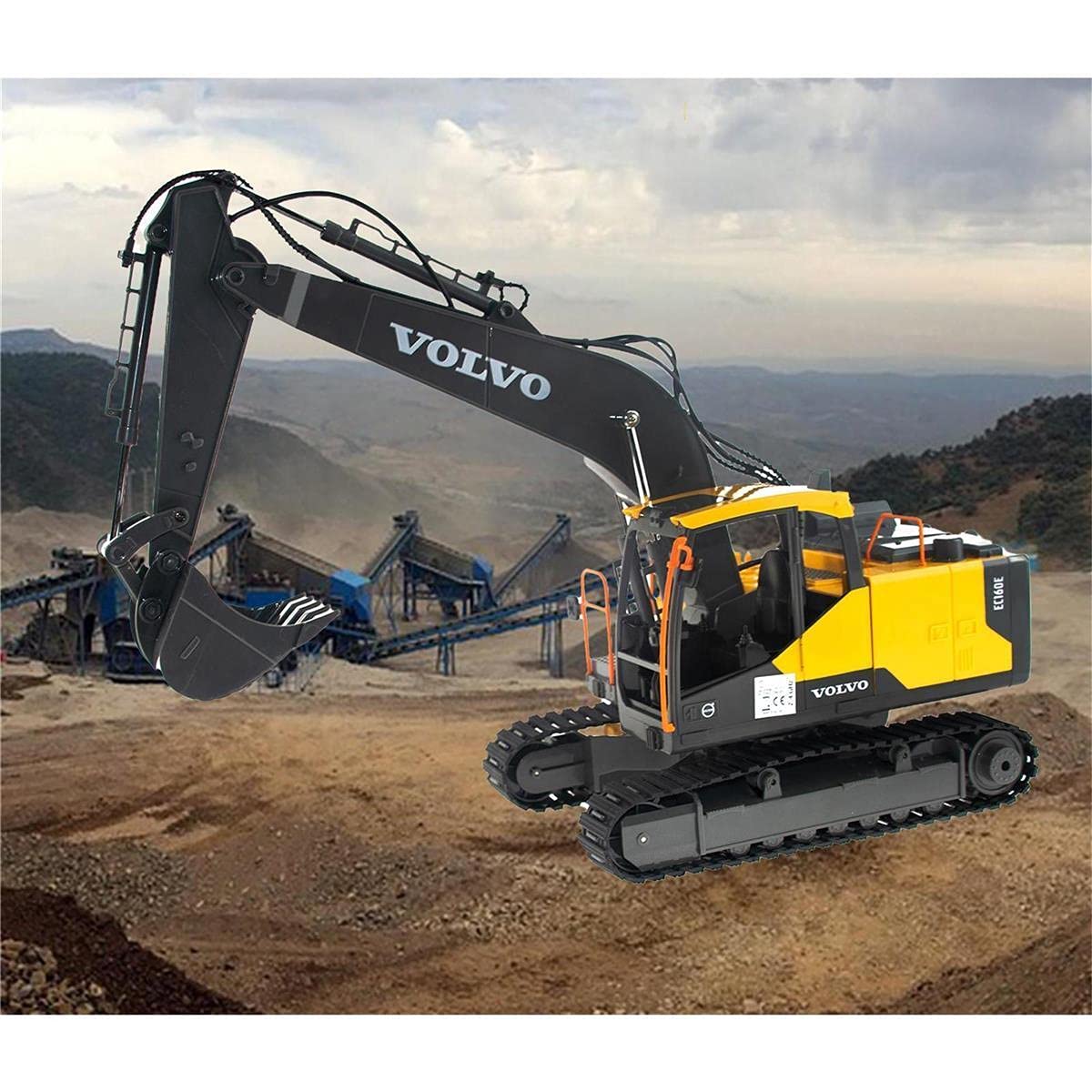 efaso Double E E568-003 RC Volvo Pelleteuse avec outils interchangeables 2,4 GHz 1:16 + batterie supplémentaire 4,8 V / 2400 mAh / fiche NI-Mh/HBX