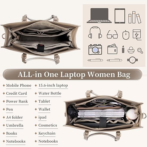 Miniatura 2 de Bolsa para laptop para mujer de 15.6 pulgadas, impermeable, para laptop, bolsa de trabajo de cuero para oficina, viaje, bolsa de hombro, color