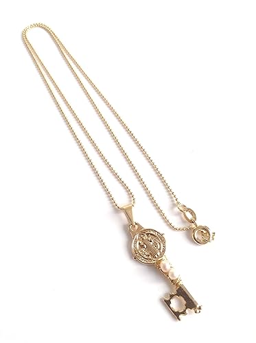 Miniatura 2 de SIFRIMANIA San Benito Key Necklace Freshwater Pearl Wire Wrapped, Protection Jewelry for Women