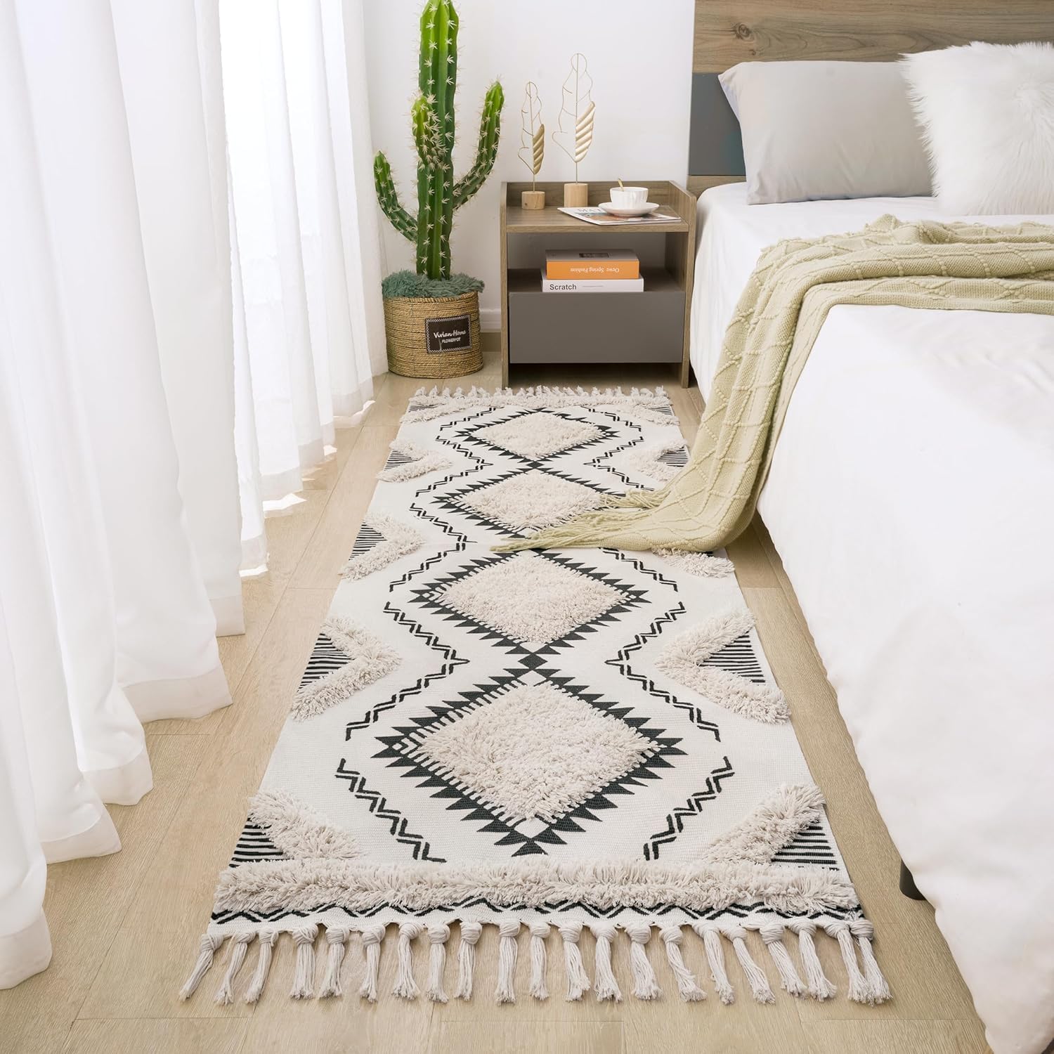 Royelle Decor Hand Woven Tufted 100% Natural Cotton Export Quality & Soft Touch Multipurpose Floor Runner for Bedside, Kitchen, Living Room Size-2x5 feet or 60 cms x 152 cms (White & Ivory Tuf)-image-8
