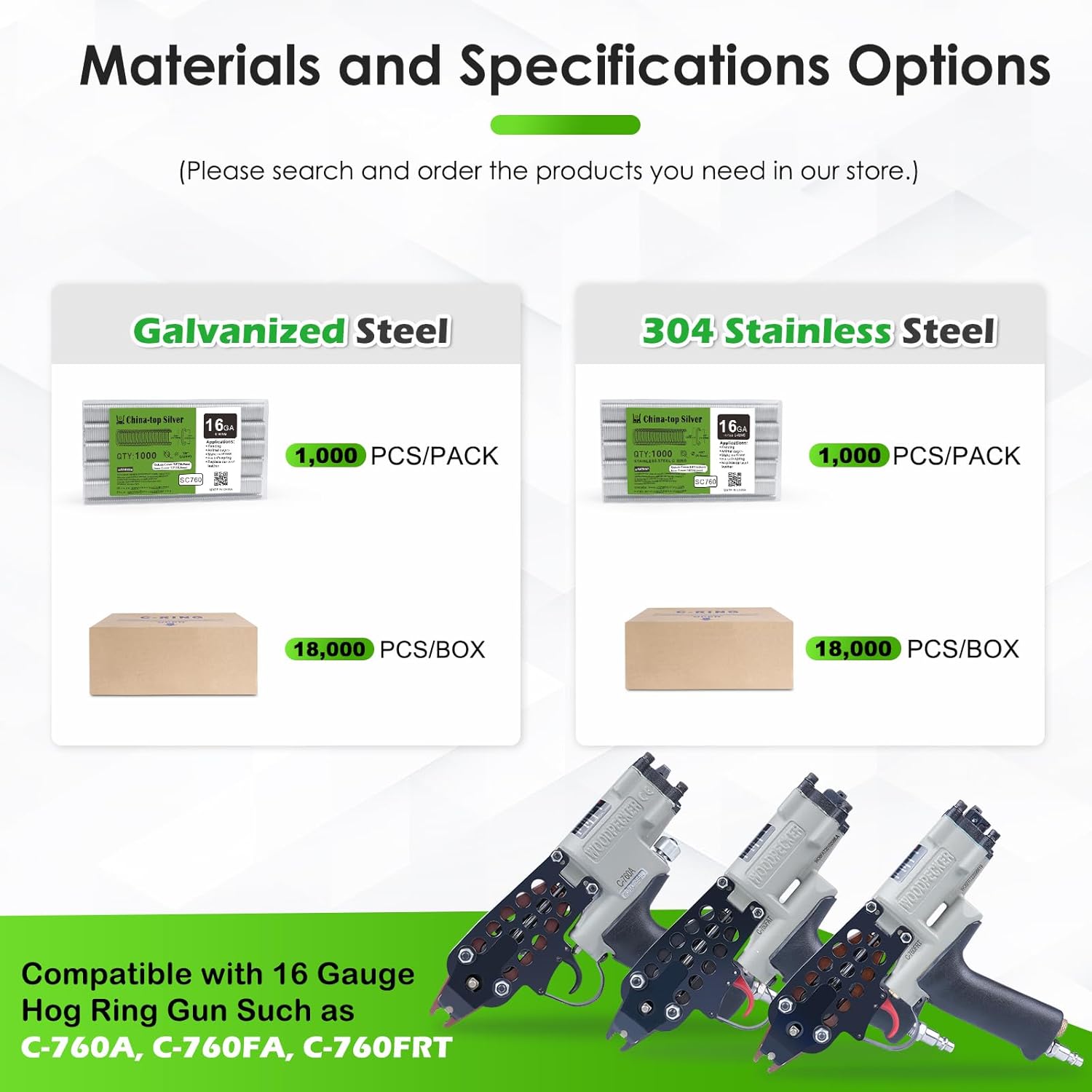 C-760A 1/2-inch Pneumatic Hog Ring Gun Kit with Galvanized Hog Ring Staples × 18,000PCS