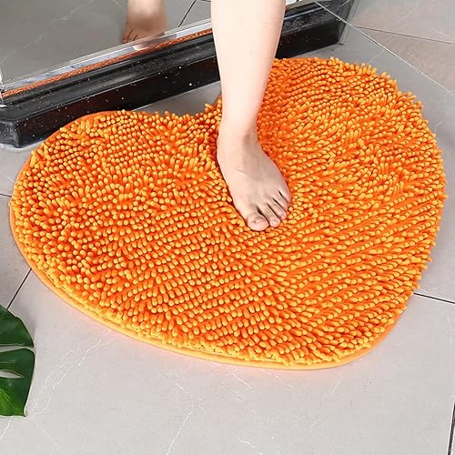 Miniatura 14 de vctops Alfombras de baño de felpilla en forma de corazón, extrasuaves y absorbentes, antideslizantes, lavables, alfombra de felpa para bañera, baño
