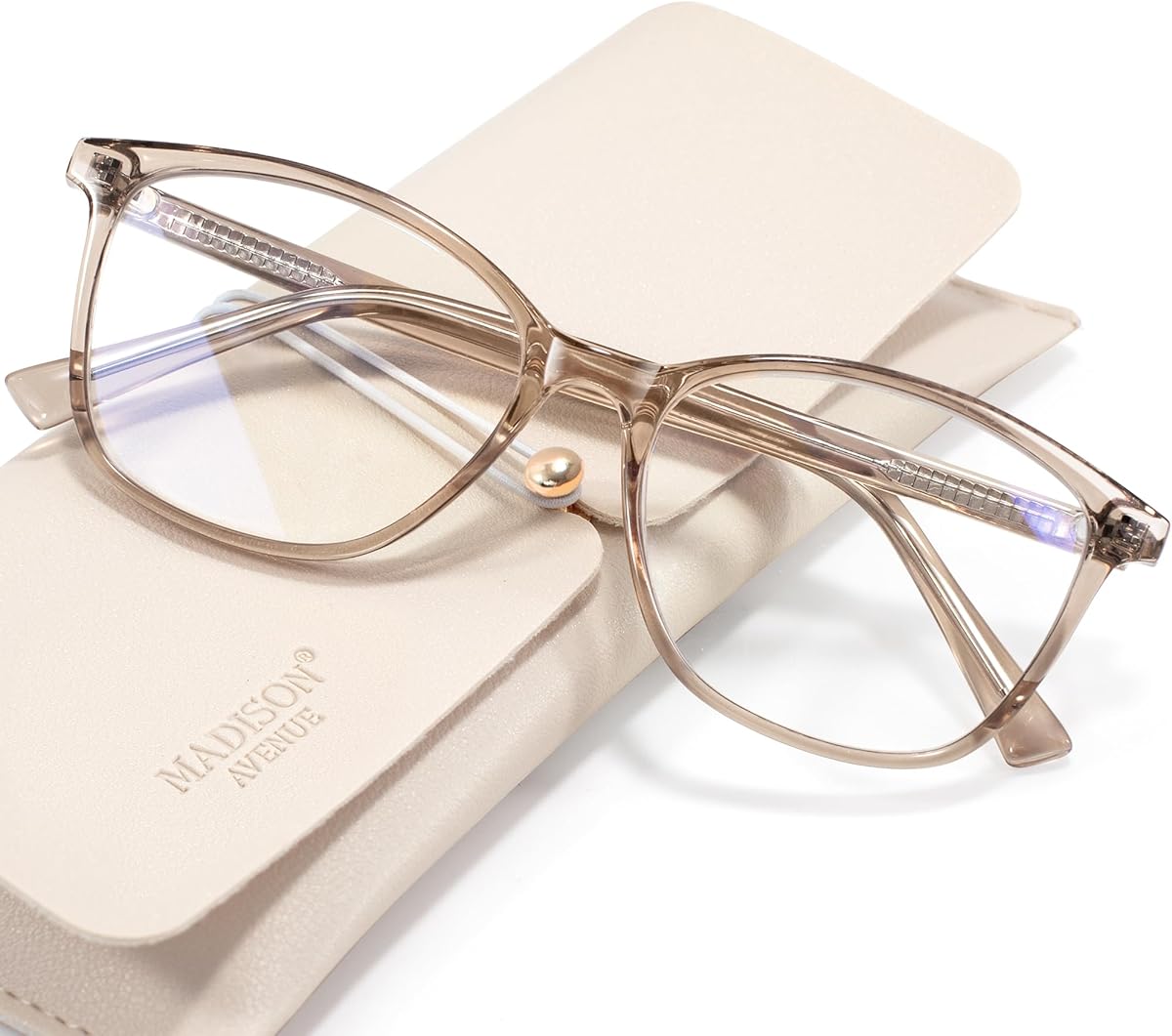 Madison Avenue Square Vintage TR90 Blue Light Blocking Reading Glasses for Women with Case, Anti Glare/Eyestrain Computer Readers Coffee Brown +1.0