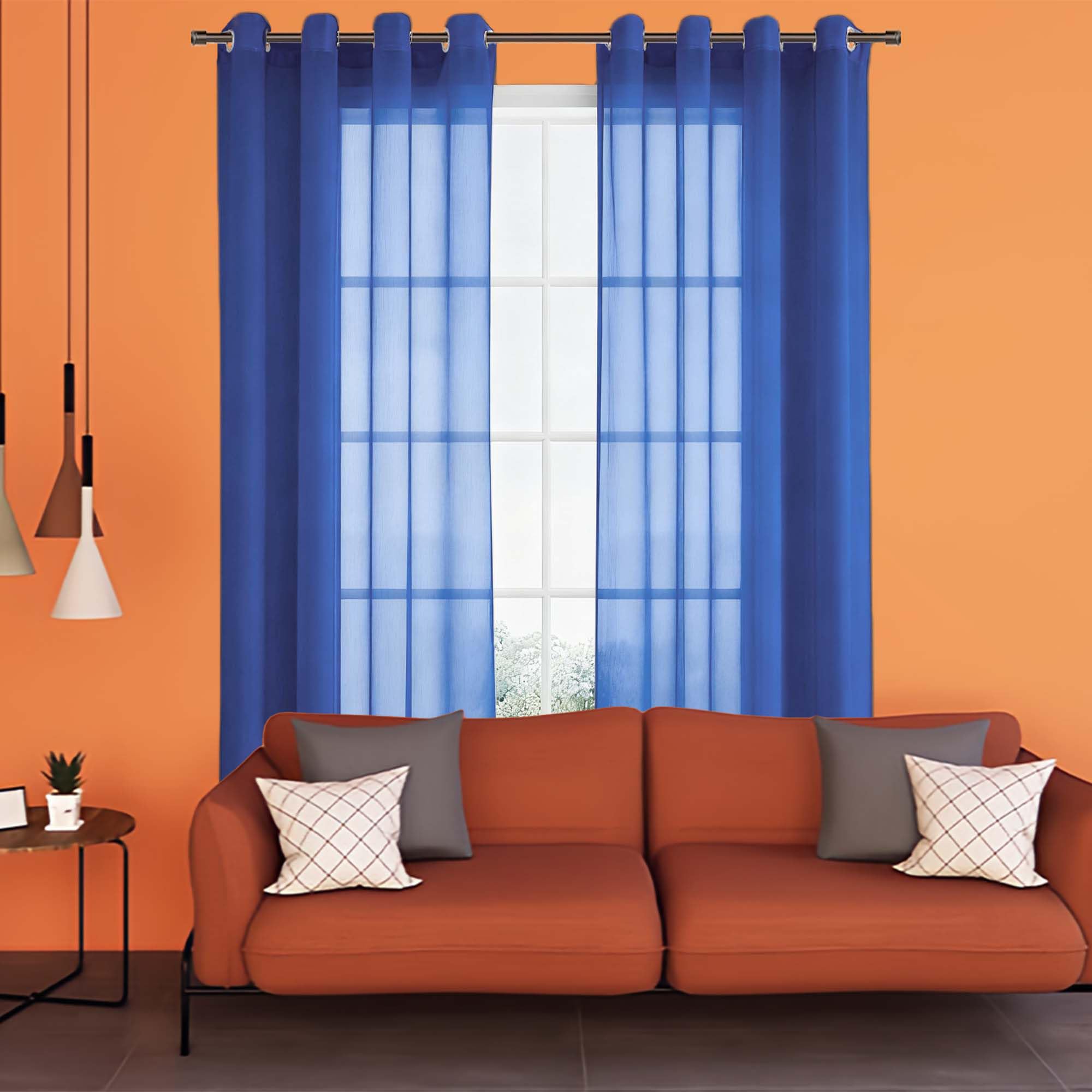 Rideau voilage bleu foncé 180x220 cm demi-transparent pour grand salon