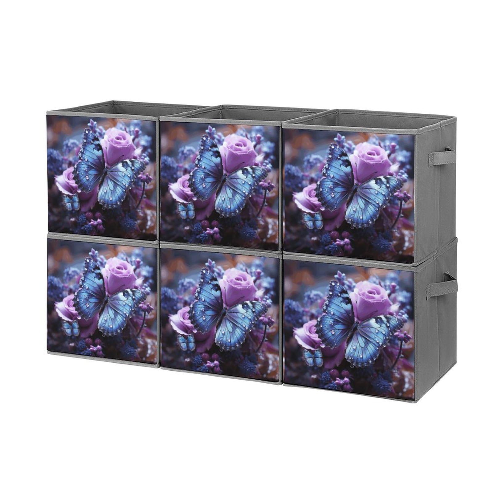 Boîtes de rangement haut de gamme Lot de 6 cubes pliables motif rose papillon romantique