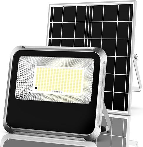 Engrepo Luz solar al aire libre, 10000LM Luces Solares del atardecer al amanecer Auto OnOff Luz de inundación de seguridad alimentada por energía