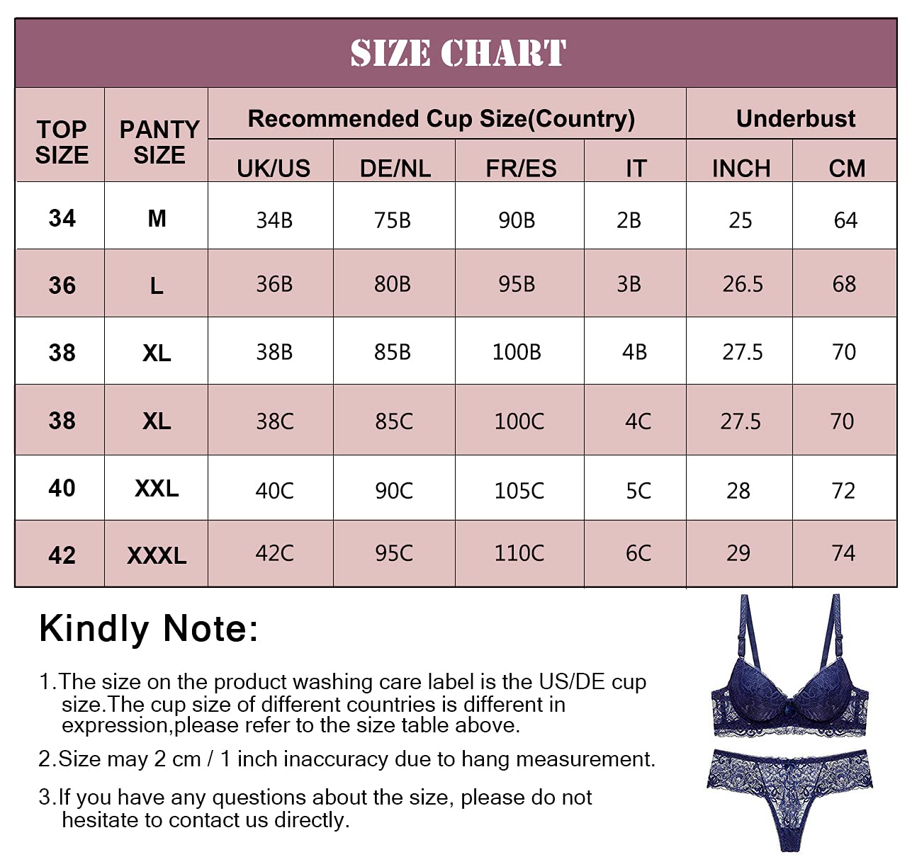 SHEKINI HEKINI Conjuntos de lencería Push up Sujetador y Tanga de Encaje Sexy Lingerie Set Sujertador Mujer con Aros sin Relleno Cómoda Bra y Tanga