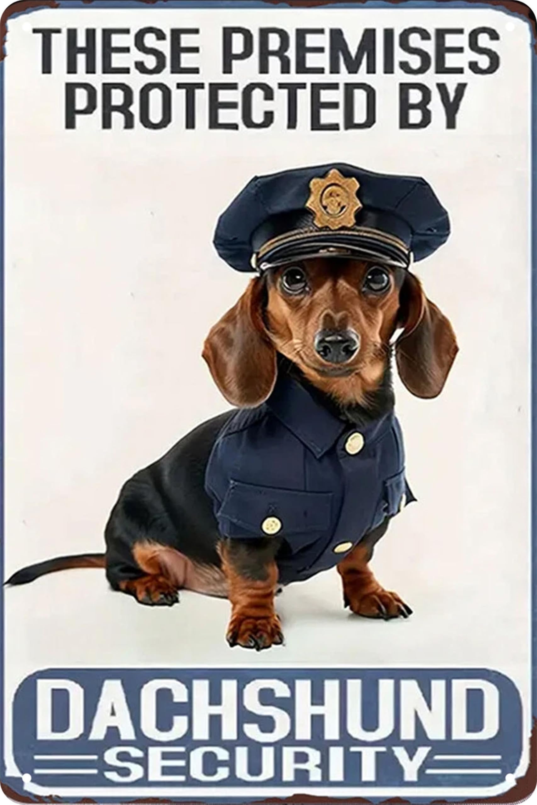 Nianxi These Premises Protected By Dachshund Security Warning Vintage Funny Dog Tin Sign,Retro Beware Of Dog Metal Sign Dachshund Plaque,Dogs Decor For Dog Lovers Dog House Fence Farm Home Garage 8X12 Inches