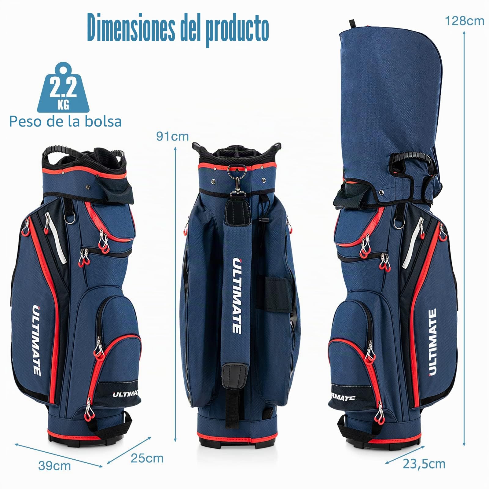 GYMAX Bolsa de Golf para hasta 14 Palos de Golf, Impermeable, con Relleno de Lluvia y Base Fuerte, Bolsa de Viaje de Golf con Asa y Correa Trasera, para Clases de Rango y Ejecutivo