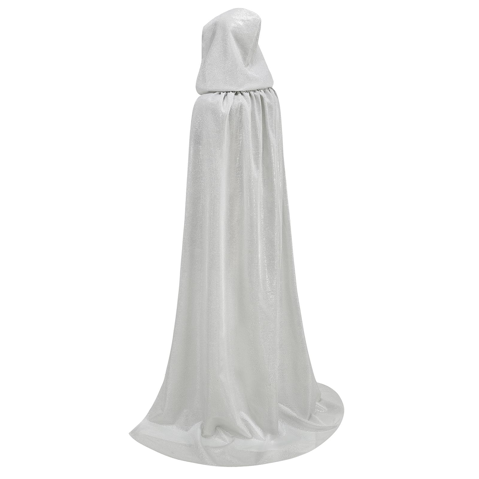 GRAJTCIN Adult Sequin Cape Shiny Hooded Cloak Wedding Halloween Christmas Party Disco Royal Costume (55", Luster Grid Silver)