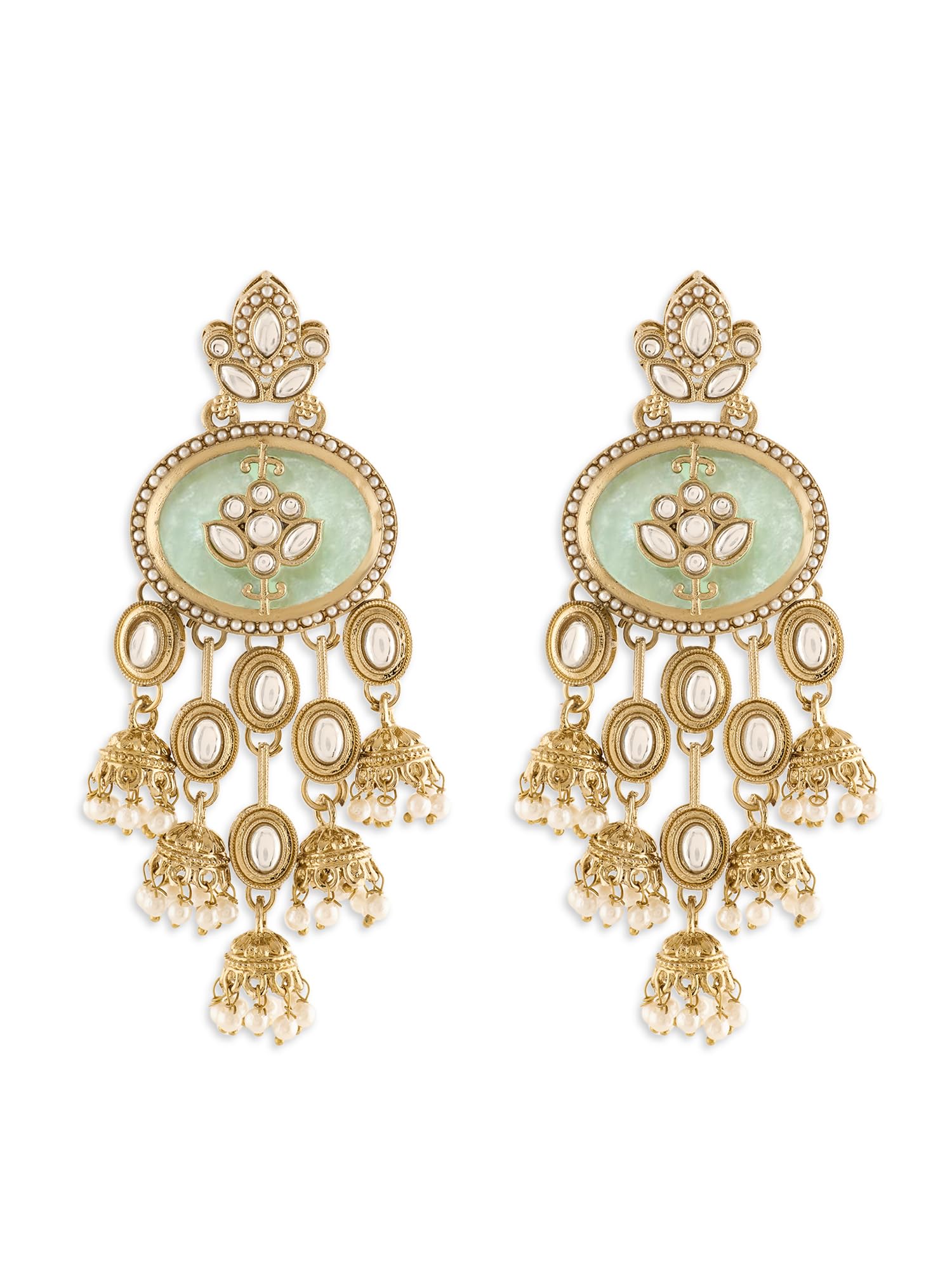Mint Green Stones Beads Jhumki Drops Antique Plating Statement Dangle Earring For Women-ZPFK22567-image-32