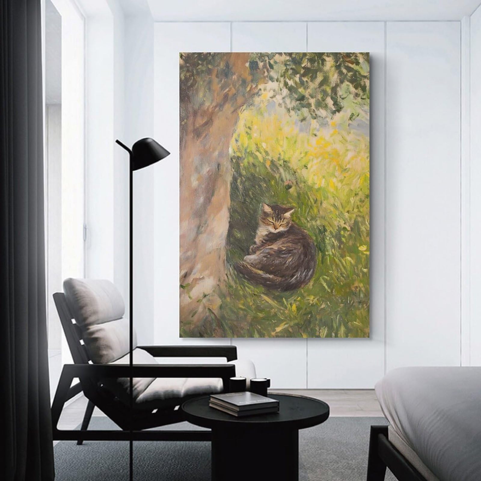 Junmoney Canvas Wall Picture Cat Napping in The Garden, 20x30inch(50x75cm), for Calm Bedrooms, Home Corners Or Flats, Decorative Wall Art for Cosy Rooms