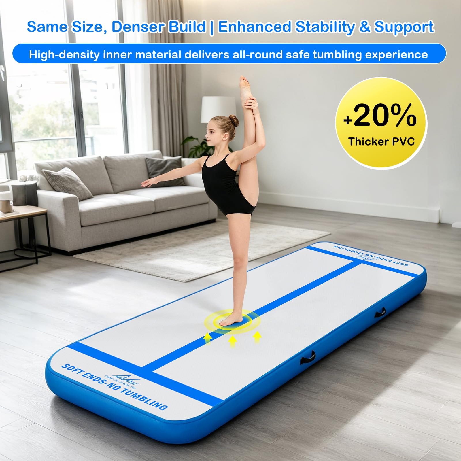 Aufblasbare Luftgymnastikmatte Trainingsmatten mit 2-in-1-Sicherheitslinien