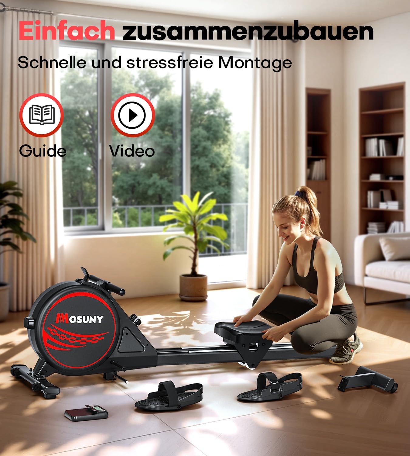 Rudergerät für Zuhause, Magnetisches Rudergerät mit 16 Widerstandsstufen, Upgrade Doppel-Slide-Rails Ultraleise, App-Kompatibel LCD-Datenanzeige, Belastbar bis 160kg, Die Wahl für Fitness