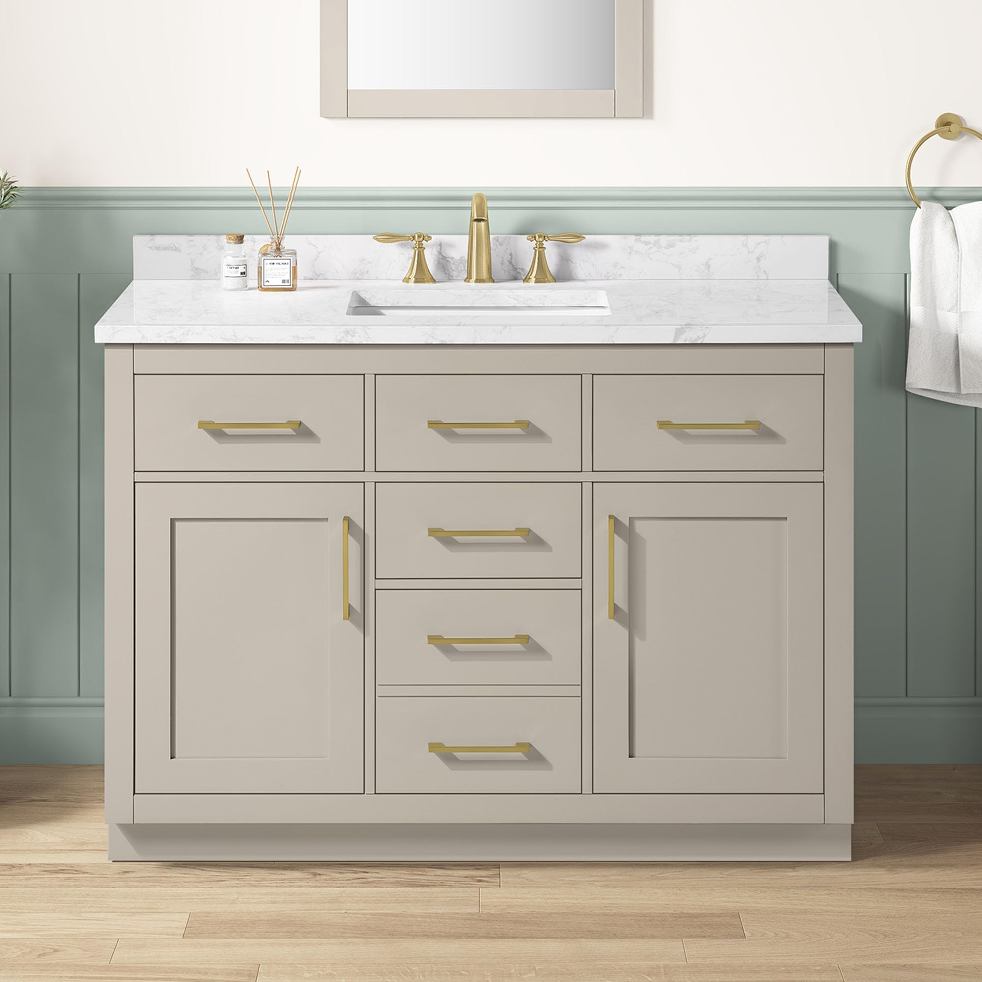 OVE Decors Athea 48" Greige Bathroom Vanity, Brushed Gold Hardware
