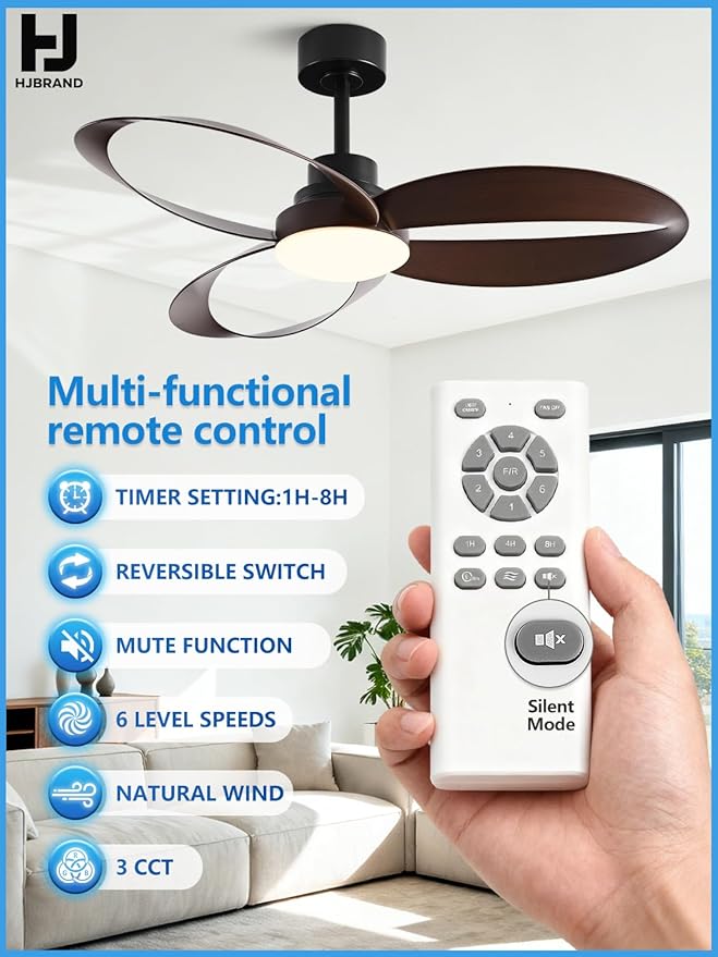 Ventilador de Techo 52 Pulgadas con Luz y Control Remoto 6 V miniatura 3